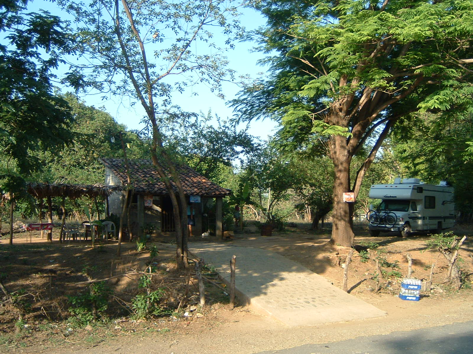 Camping at the
                  Pinto family's farm in Honduras.