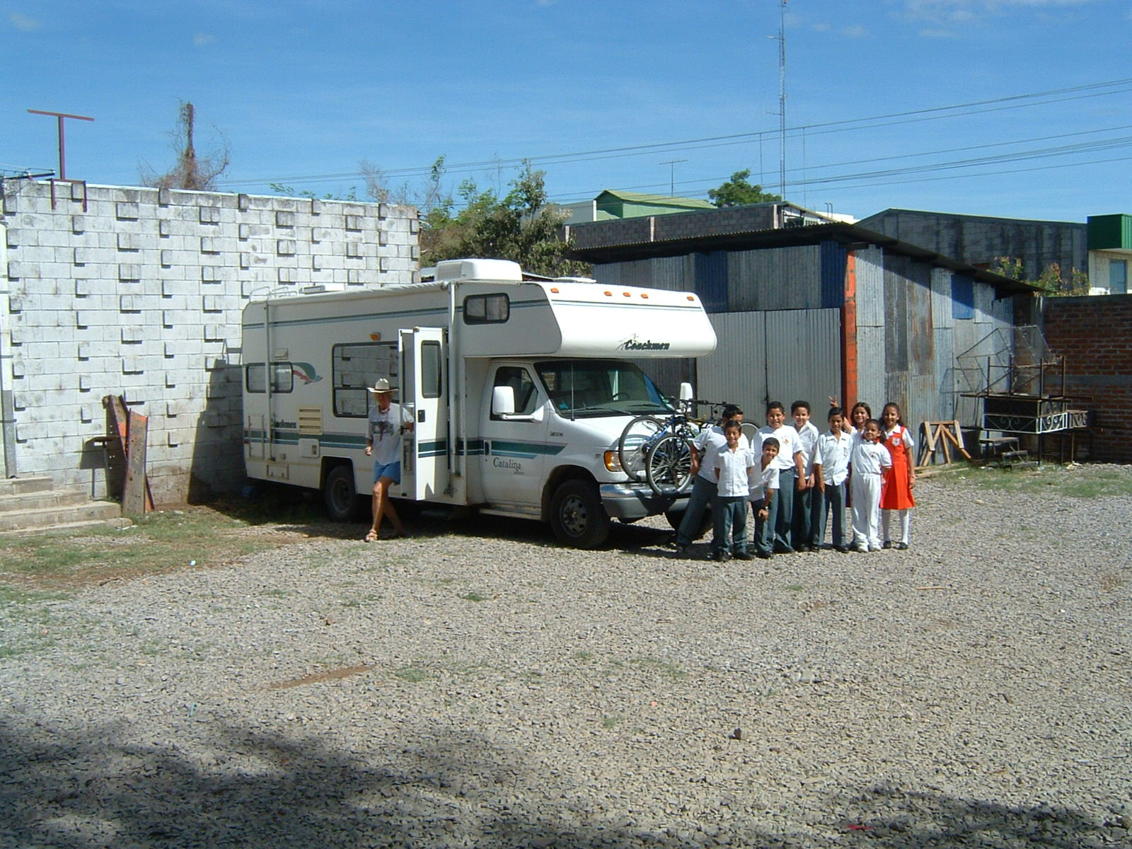 Camping at the
                  church school in Santa Ana, El Salvador.